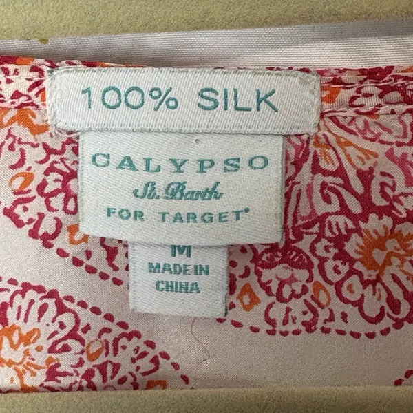 Calypso St Barth Target 100% Silk Blouse Size M Medallion Print Crochet Top - Image 5