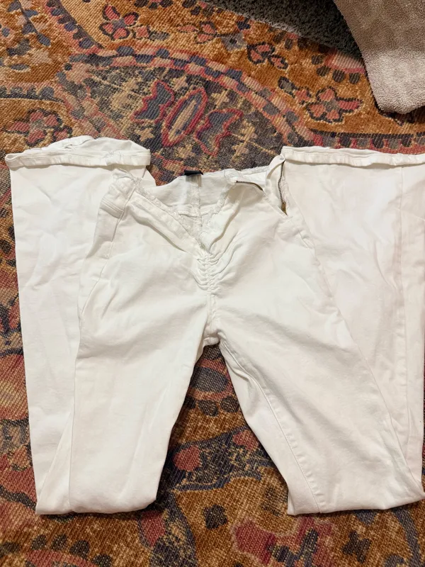 Urban Outfitters White Flare Jeans BDG Ruched V-Front - Image 2