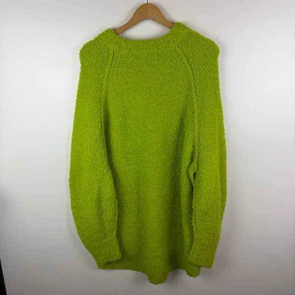 Free People Found My Friend Lime‎ Green Boucle Wool Blend Oversized Sweater Sz M - Image 4