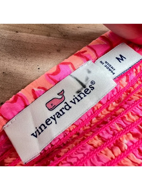 Vineyard Vines Neon Tortola Smocked Midi Dress Vibrant Pink Orange Size Medium - Image 8