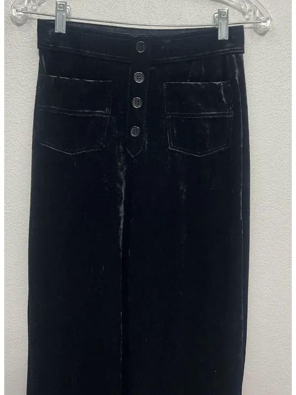 Halara Velvet straight Leg Pants Small Black Front Pockets High Waisted Pull On - Image 10
