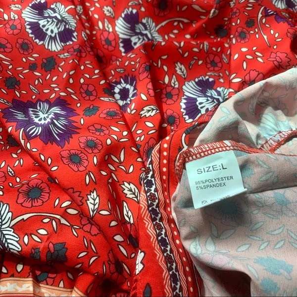 Boho Floral Slip Dress - Red - Image 3