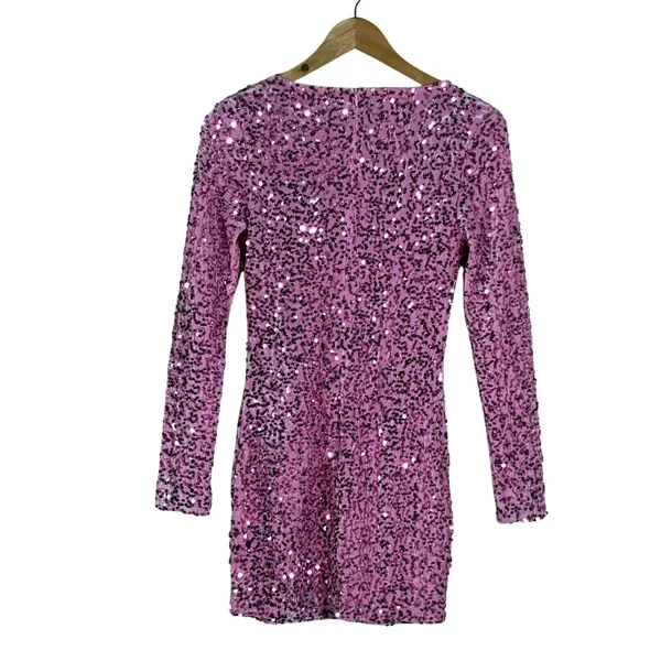 MI558 Sexy Cutout Sparkly Sequin Mini Dress Pink Glam Party Birthday Size S - Image 5