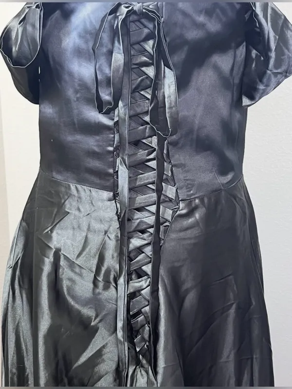 #4 B - 5 Black full-length formal satin dress-Medium -Size 10 - Image 8