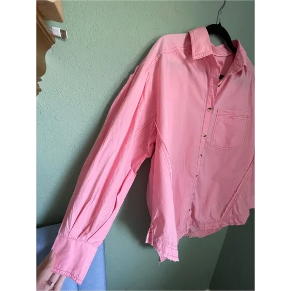 Free People We the Free Cotton Happy Hour Button Down Poplin Shirt Size S Pink - Image 4