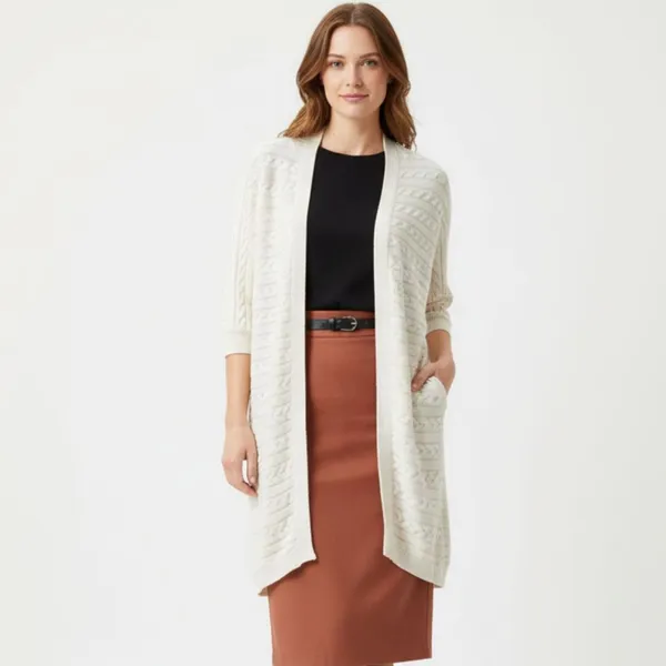 Ralph Lauren White Cable Knit Open Front Cardigan Sweater S/M - Image 9