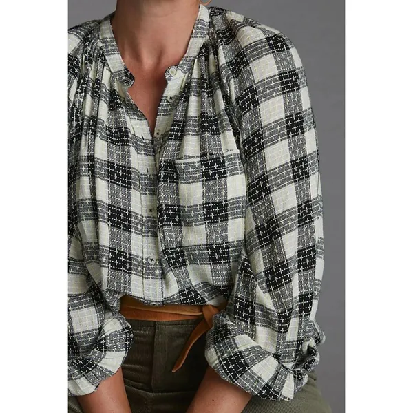 Pilcro Anthropologie Plaid Wool Blend Button Front Blouse Small Boho‎ Academia - Image 12