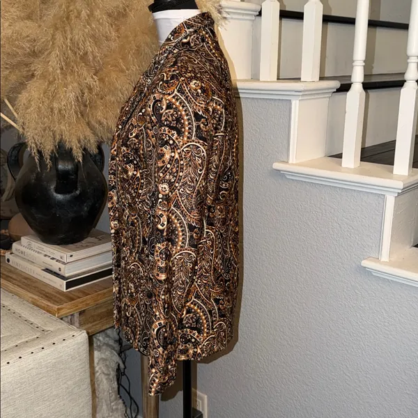 Driftwood Velvet Paisley Jacquard Blazer 70’s Western Embroidery Boho SZ S - Image 4