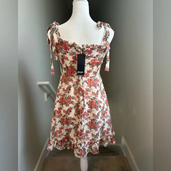 Nasty Gal Bud‎ Times Pink Floral Mini Dress Size 4 NWT Ruffle Tie Straps Girly - Image 7