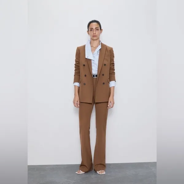Zara Brown Tan Double Breasted Oversized 90s minimalist Blazer - Image 4