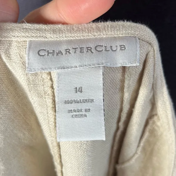 Vintage Charter Club Oatmeal Beige 100% Linen Paneled A Line Midi Skirt Coastal - Image 5