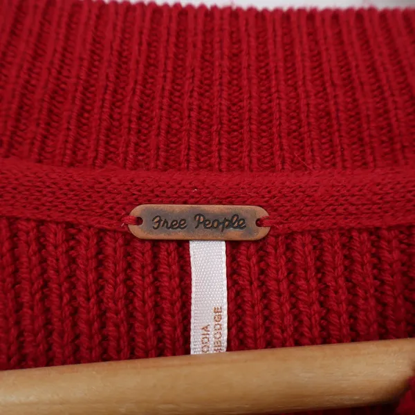 Free People Sweater Womens XS Easy Street Red Oversized Ribbed Knit Excellent - Image 3