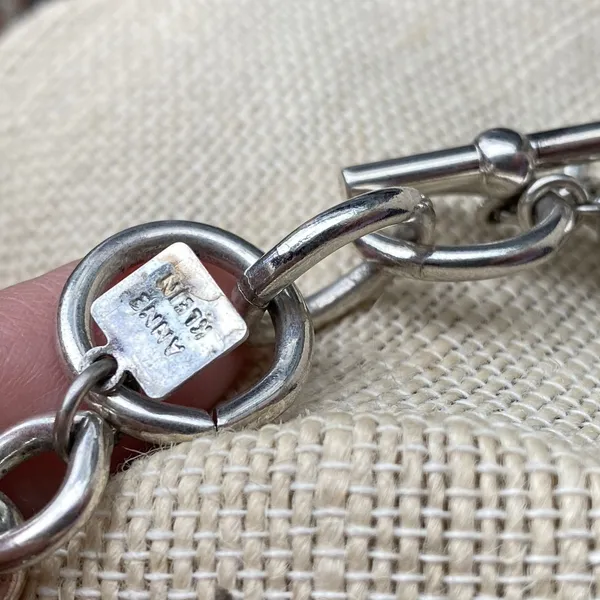 Anne Klein Authentic Ribbed Heart Silver Tone‎ Vintage 80's Necklace Link Toggle - Image 8