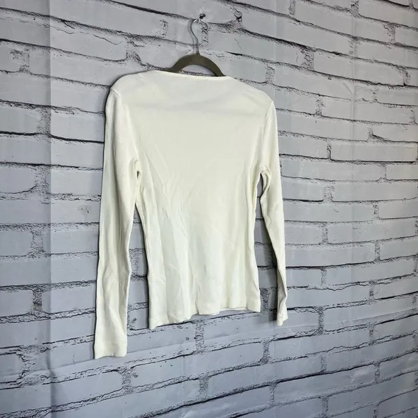 Vintage Lauren Ralph Lauren Zip Shoulder Ribbed Top White Y2K Preppy Streetwear - Image 9