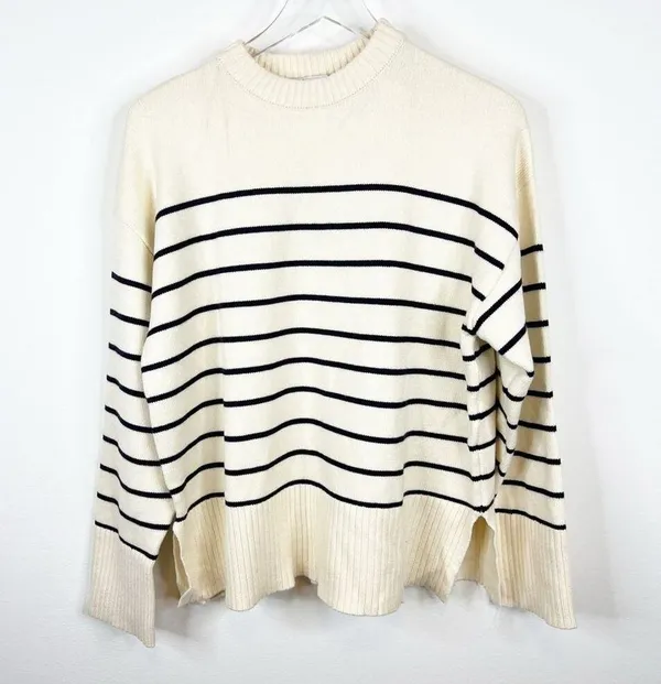 ZARA NWT Striped Crewneck Pullover Sweater S Cream Blue - Image 2