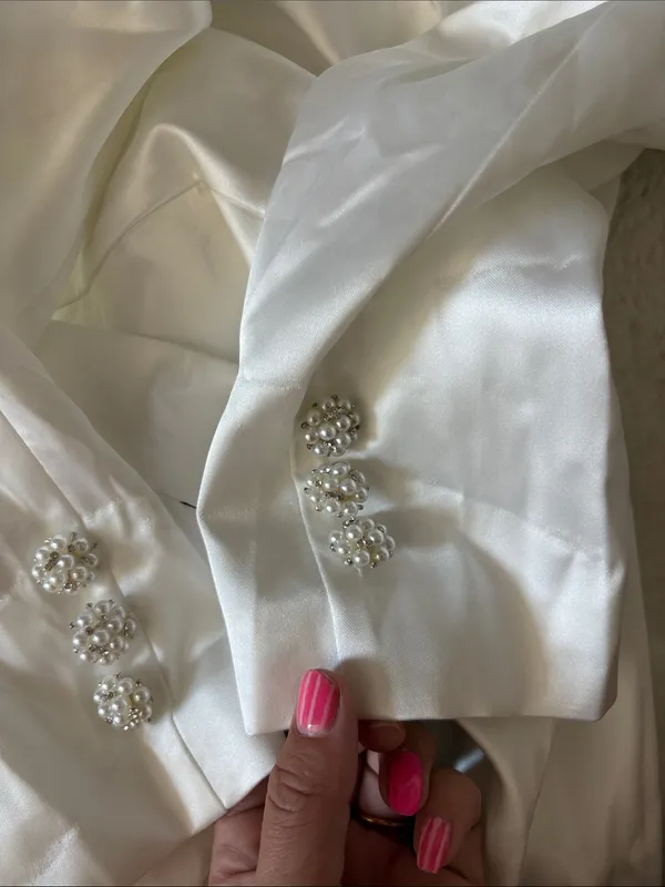 Lulus Regal Aura White Satin Long Sleeve Blazer Romper Size Small Bridal Party - Image 10