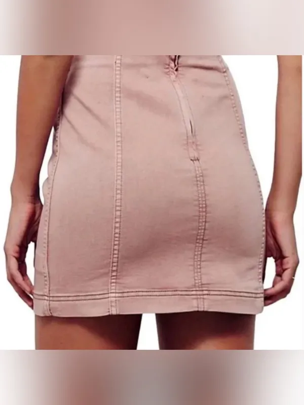 Free People Modern Femme Dusty Rose Denim Mini Skirt‎ - Image 4