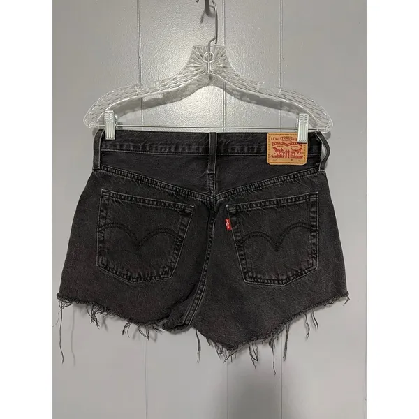 Levi's 501 Black Washed-out Denim Cut-off Button Fly Summer Beach Shorts 28 - Image 2