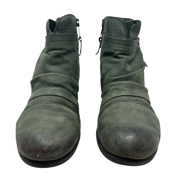 Miz Mooz Sunny Green Leather‎ Ankle Booties Boots Ruched Zip EU 36 US 6 Womens - Image 3