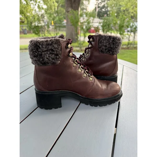 Timberland Women Size 5.5 Kinsley Waterproof Brown Leather Faux Fur Ankle Boot - Image 7