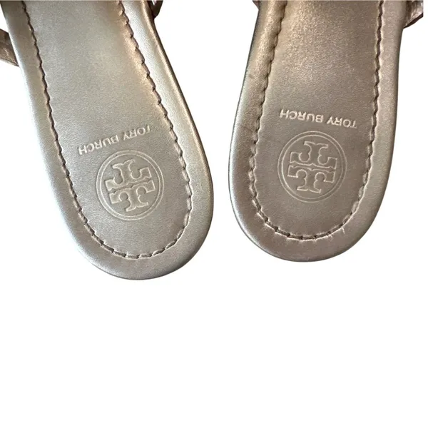 Tory Burch Miller Metallic Gold‎ Champagne Leather Sandals 8.5 Double T - Image 3