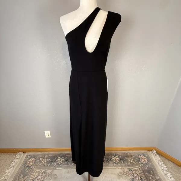 Alamour‎ Marta One Shoulder Maxi Dress Size M Cutout Gown Black Ponte High Slit - Image 2