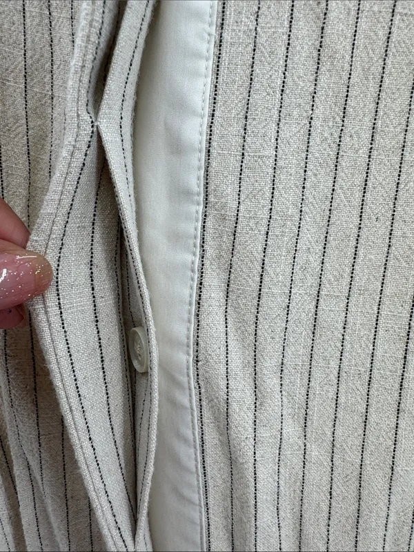 Tuckernuck Cream Black Striped Midi shirt dress linen blend classic neutral M - Image 5