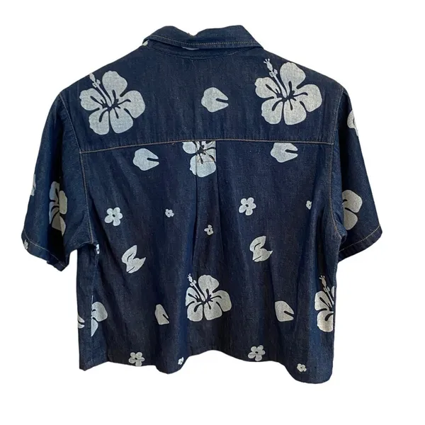 palmwave hawaii denim island tropical shirt hibiscus print vacation Coastal - Image 6