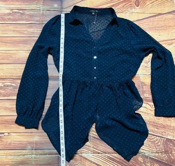 Women’s Long Sleeve Sheer Button Down Blouse Navy Size Large - Image 3