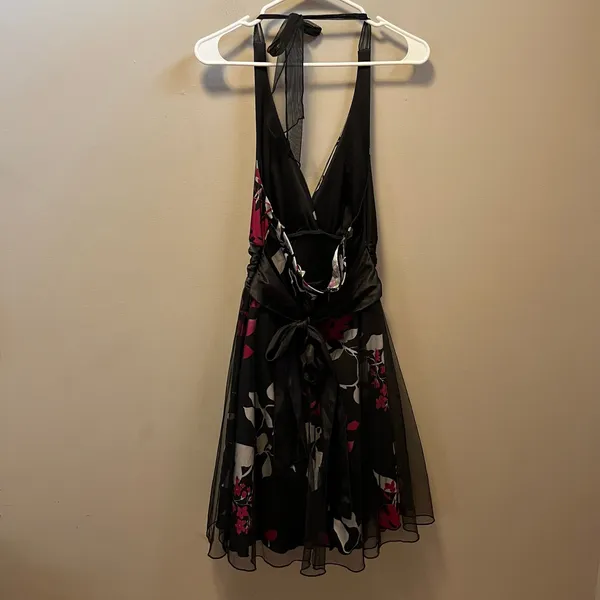 Y2K Mesh Halter Dress Dark Romance‎ Floral Soft Goth Fairy Grunge Vintage Glam - Image 4