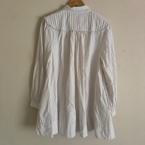 Free People Cherry Mini Dress S Optic White Pintuck Ruffle Oversized Boho - Image 6
