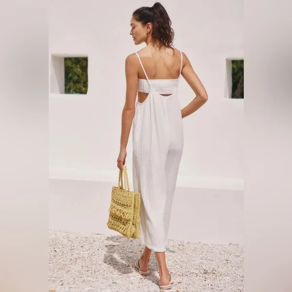 Anthropologie The Wrenley Suspender Pant Oversized White/Ivory Size M NO TOP - Image 2