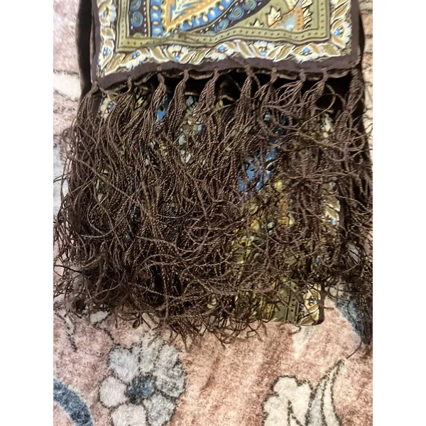 Vintage Talbot's Silk Scarf - Fringed, Green Brown Paisley, 61 inches long - Image 3