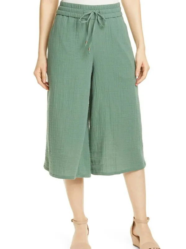 Eileen Fisher Nori Drawstring Wide Leg Cropped Culottes Organic Cotton Gauze - Image 5