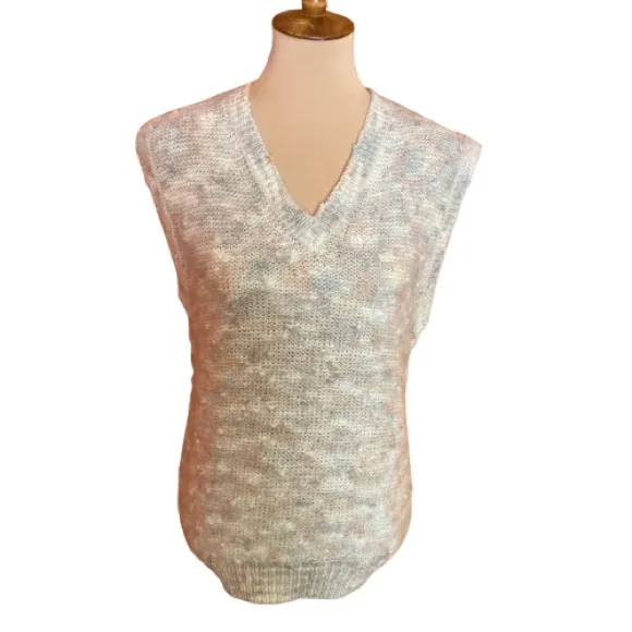 Vintage 80s Knit Sweater Vest Neutral Speckled V-Neck Sleeveless Boho Layering - Image 2