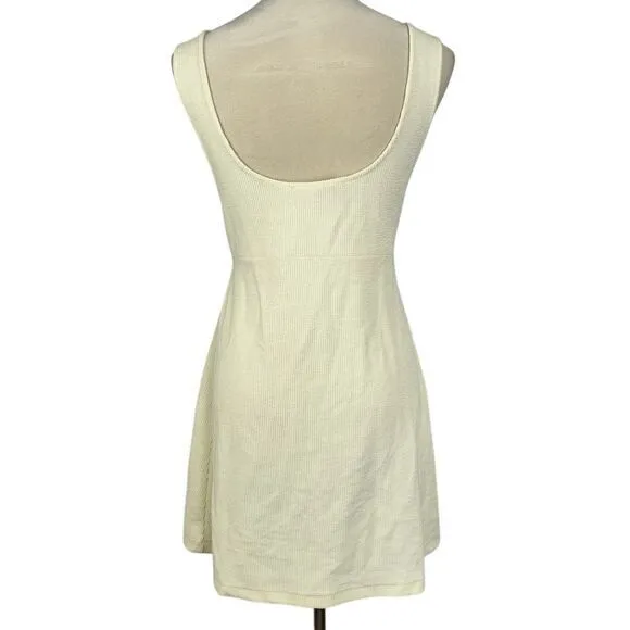 Free People Beach Cream Ribbed Cut Out Button Front Summer‎ Mini Dress Large - Image 3