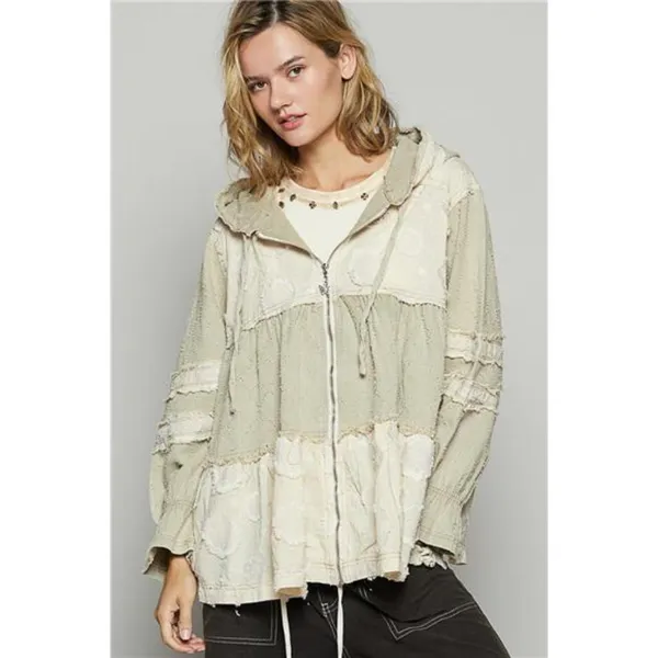 NWT POL Raw‎ Hem Color Block Hooded Jacket - Image 2