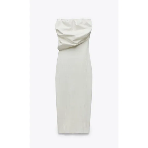 Zara White Bodycon ribbed tube dress with draped chest size small - Image 9