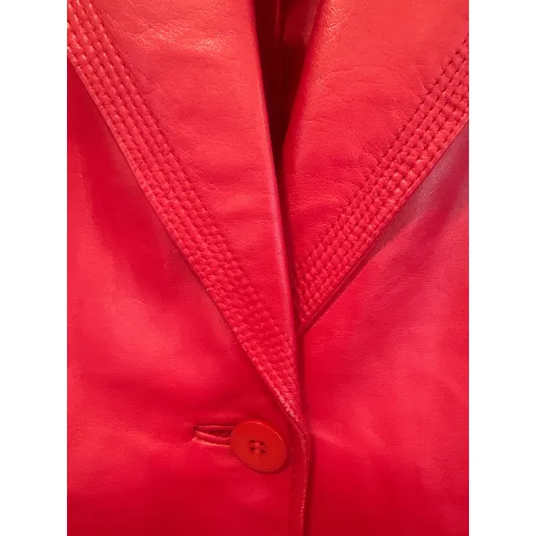 Alfani Red Leather Blazer Jacket Womens M Button Genuine Leather read casual - Image 4