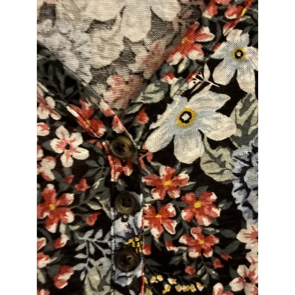 LOFT Women Floral Linen Blend V-Neck Henley Cap Sleeve Knit Top Multi Color M - Image 7