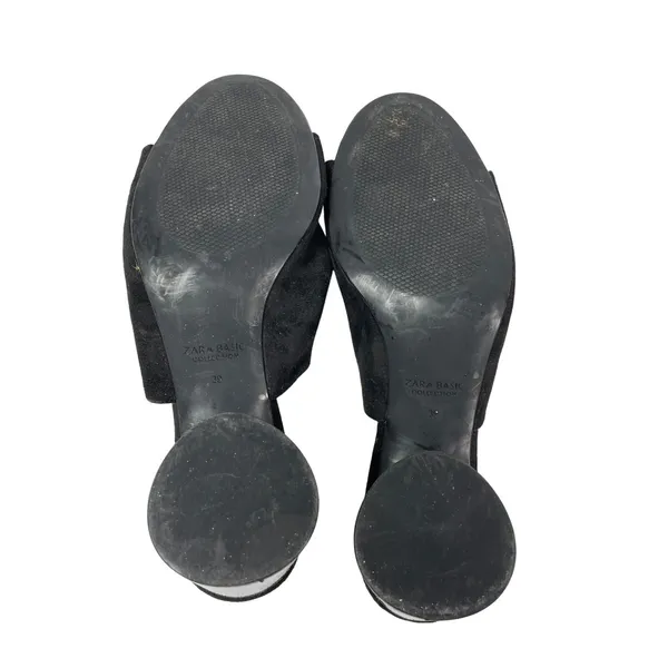 Zara Women's Black Faux Suede Clear Chunky Block Heel Open Toe Mule Heels Sz 7.5 - Image 4