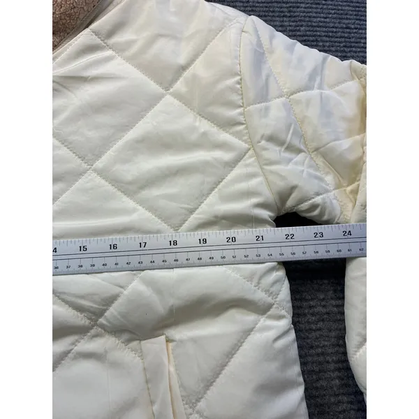 Womens Cream Diamond Quilted Puffer Jacket Tan Fleece Collar Casual Preppy Small - Image 5