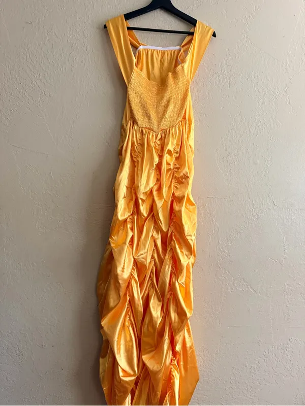 Cosplay Belle Golden Yellow Satin Ruched Gown - Image 2