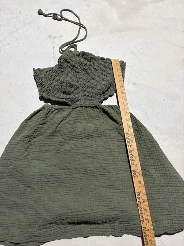Aerie Olive Green Halter Cotton Dress medium - Image 4