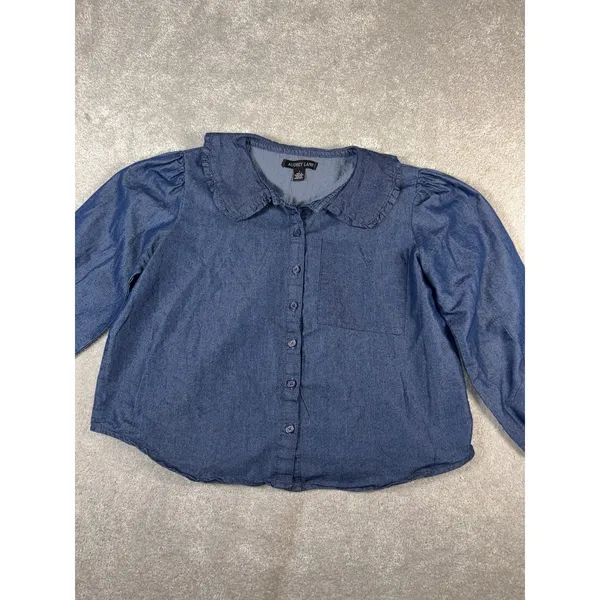 Audrey Lane brand denim blouse‎ collared puff sleeve L - Image 2