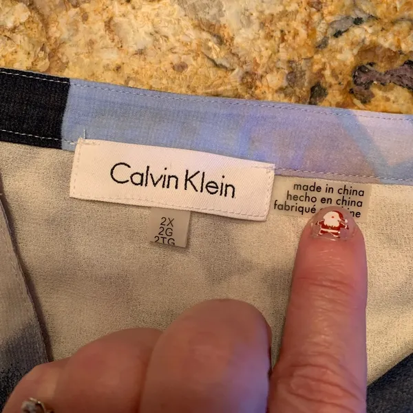 Calvin Klein Long Sleeve Blouse Gray Blue White Print Button Down Size 2X - Image 10