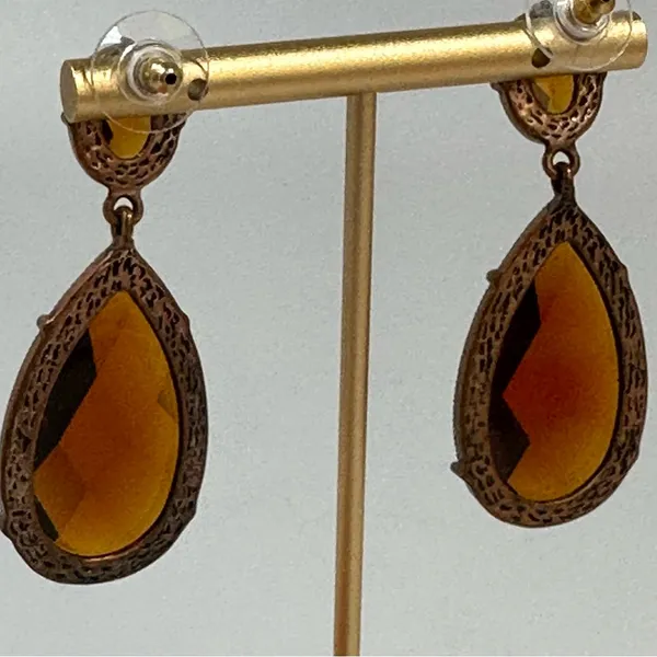 Antiqued Brown Topaz Faceted Dangle Drop Earrings Boho Festival Whimsigoth - Image 3