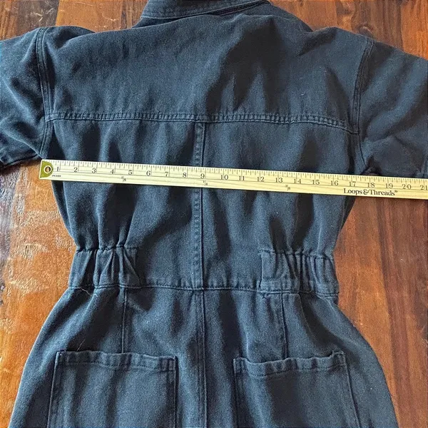 Crescent Black Denim Utility Jumpsuit Elastic Waist Button Front Small CR7664-DU - Image 5