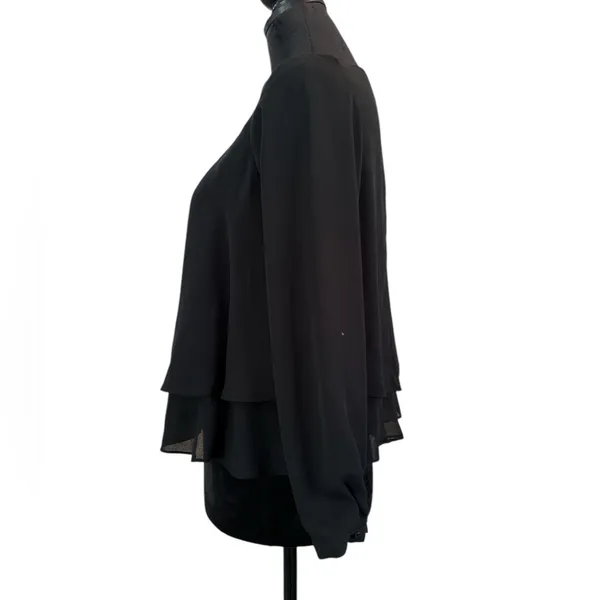 ZARA BASIC Black Tiered Layered Long‎ Sleeve Blouse XS - Image 3