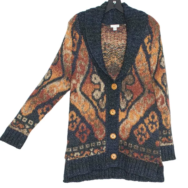J Jill Cardigan Wool Blend Southwestern Aztec Boho Artisan Cozy Rustic Fall S - Image 2